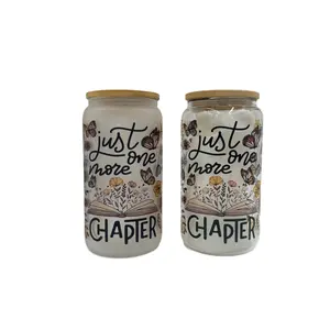 16oz Just Another Chapter custom Sublimation Printed Clear or Frost Glass Tumbler, Mug, Jar Cup Portable Stylish Drinkware Coffee Bottle Canister