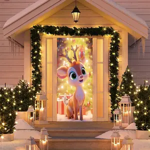 Elastic Room Door Decoration Set, Simple Installation Christmas Door Cover Banner, Happy Holidays Door Hanger for Home Indoor Outdoor Party Decorations, Home Decor Ornaments