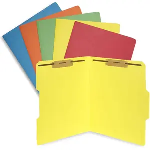 50 Assorted Color Fastener File Folders - 1/3 Cut Reinforced Tab - Durable 2 Prongs Bonded Fastener Designed to Organize Standard Medical Files, Law Client Files, Office Reports - Letter Size