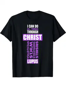 I can do anything by the Christ that gives me strength-Lupus Theme T-shirt Faith and Lupus Theme Unisex Casual Slim Short Sleeve..., skin-friendly softness, modern graphic feel, unisex fit, outdoor activities