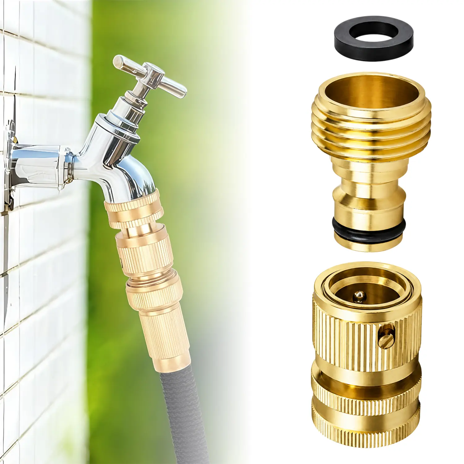 Garden Hose Quick Connector,2Set Solid Brass 3/4 Inch GHT Thread Fitting(NO Sprayer), No-Leak Water Hose Female & Male Adapter, Garden Hose Connectors, Summer Gardening Tool Accessories#SummerWins