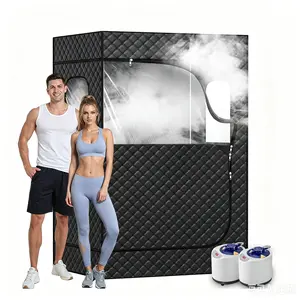 TEHANLD 2 Person Portable Steam Sauna for Home, 1 or 2 Person Full Body Sauna Tent with 2 Foldable Chairs,9 Levels of Sauna Box with Remote Control, Black