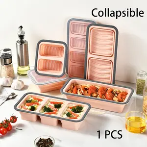 Foldable silicone food freezer storage container with lid, BPA Free Food Grade Soup Freezer Container, Leakproof Portion Control Tray for Broth, Baby Food, Leftovers, Microwave & Oven Safe
