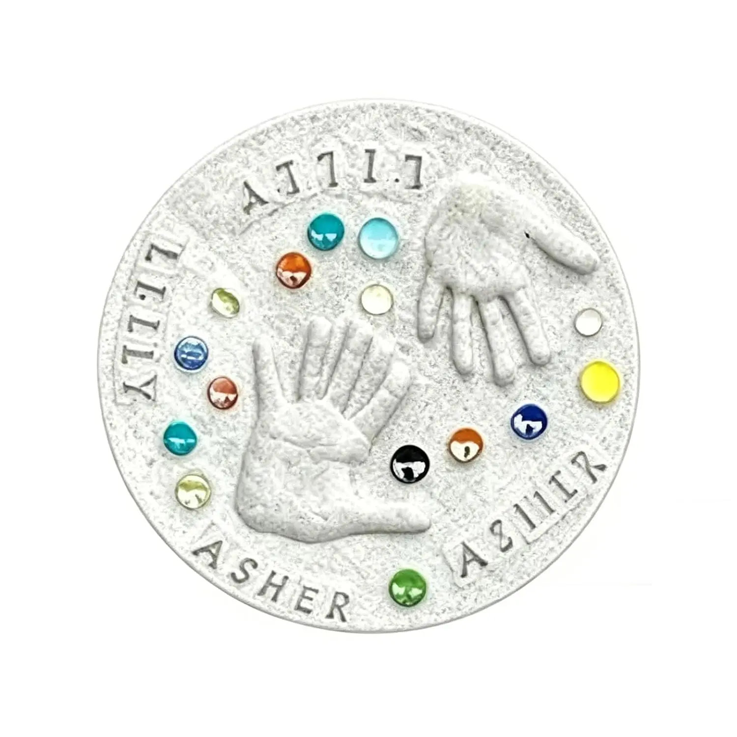Mother's Day DIY Handprint Gift Kit, Baby Shower Large DIY Handprint Stepping Stone Kit, Family Keepsake Craft Gift Indoor Outdoor with 1 Mod, 26 Letter Stamps & Colored Stones (12 inches(Fits 2 Handprint))