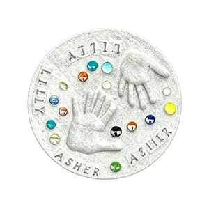 Mother's Day DIY Handprint Gift Kit, Large DIY Handprint Stepping Stone Kit, Family Keepsake Craft Gift Indoor Outdoor with 1 Mod, 26 Letter Stamps & Colored Stones (12 inches(Fits 2 Handprint))