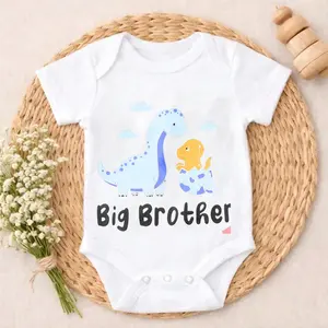 Soft Cotton Baby Bodysuit Dinosaur And Baby Dino Big Brother Special Occasion baby boy stuff baby stuff>essentials Modern Look for Newborn Baby Boys Girls 0-24M