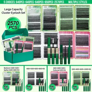 Lashsun 2570 PCS Cluster Eyelash Set D Curl 10 Styles Colored/Bottom/Spike/Wispy/Manga/Volume Lashes, Kit with Bond&Seal Lash Remover Lash Applicator, Perfect for Beginners&Proficient, DIY at Home Easily, Easy Apply for Makeup Daily