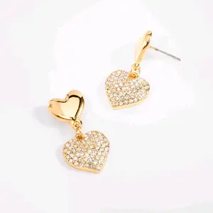 4 Layers 18k Gold-Plated Dangling Heart Earrings with Synthetic Crystals Romantic and Sparkling Design for Everyday Wear
