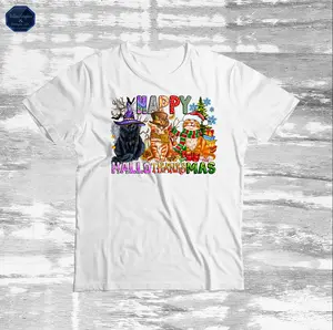 Happy HalloThanksMas Cats T-shirt Casual