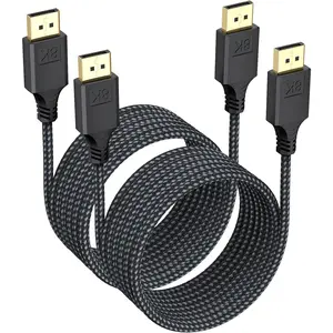 Display Port Cable 10 FT 2 Pack, 8K DP DisplayPort 1.4 Cord 10ft (8K@60Hz, 4K@144Hz, 2K@240Hz, 32.4Gbps) Braided Male to Male Compatible for Computer Monitor PC Gaming Laptop