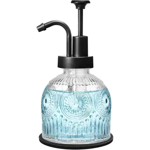 SheeChung Vintage Soap Dispenser, Kitchen Dish Soap Dispensers with Pump Mat, Glass Hand Soap Dispenser for Bathroom, Liquid, Lotion, Refillable, Rustic Farmhouse Decor-Clear (Black Pump, 1 pk)