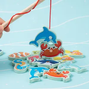 Kids Wooden Magnetic Fishing Toy Set, Interactive Ocean Fish Game, Toddler Pretend Play, Hand-Eye Coordination & Patience Development, Ideal Christmas Gift