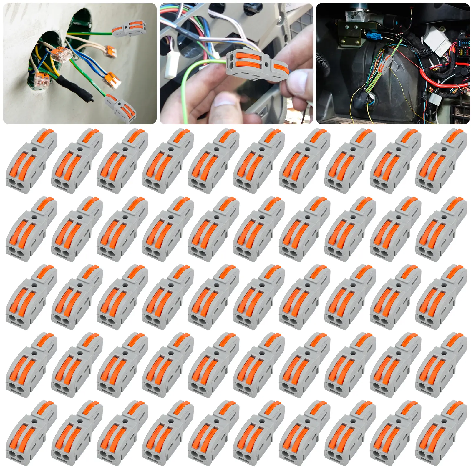 50pcs Lever Wire Connectors, Quick Connect Splice Terminals for Solid Stranded and Flexible Wires 24-12 AWG, for LED Lighting Automotive Circuits Home Electrical DIY Projects