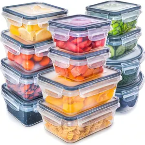12 Pieces Food Storage Containers Set With Snap Lids, Plastic Containers, Lunch Container Bento Box For Home, Black