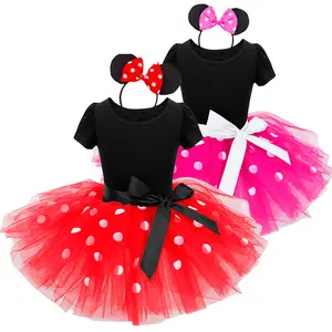 Minni Mouse Cosplay Dress for Baby Girls Polka-dot Cute Princess Costume Halloween Party Costume for Kids Carnival Clothes Tdoller Girls Dresses with Headband