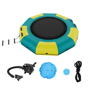 VEVOR Inflatable Water Bouncer, 10ft Recreational Water Trampoline, Portable Bounce Swim Platform with 3-Step Ladder & Electric Air Pump, Kids Adults Floating Rebounder for Pool, Lake, Water Sports