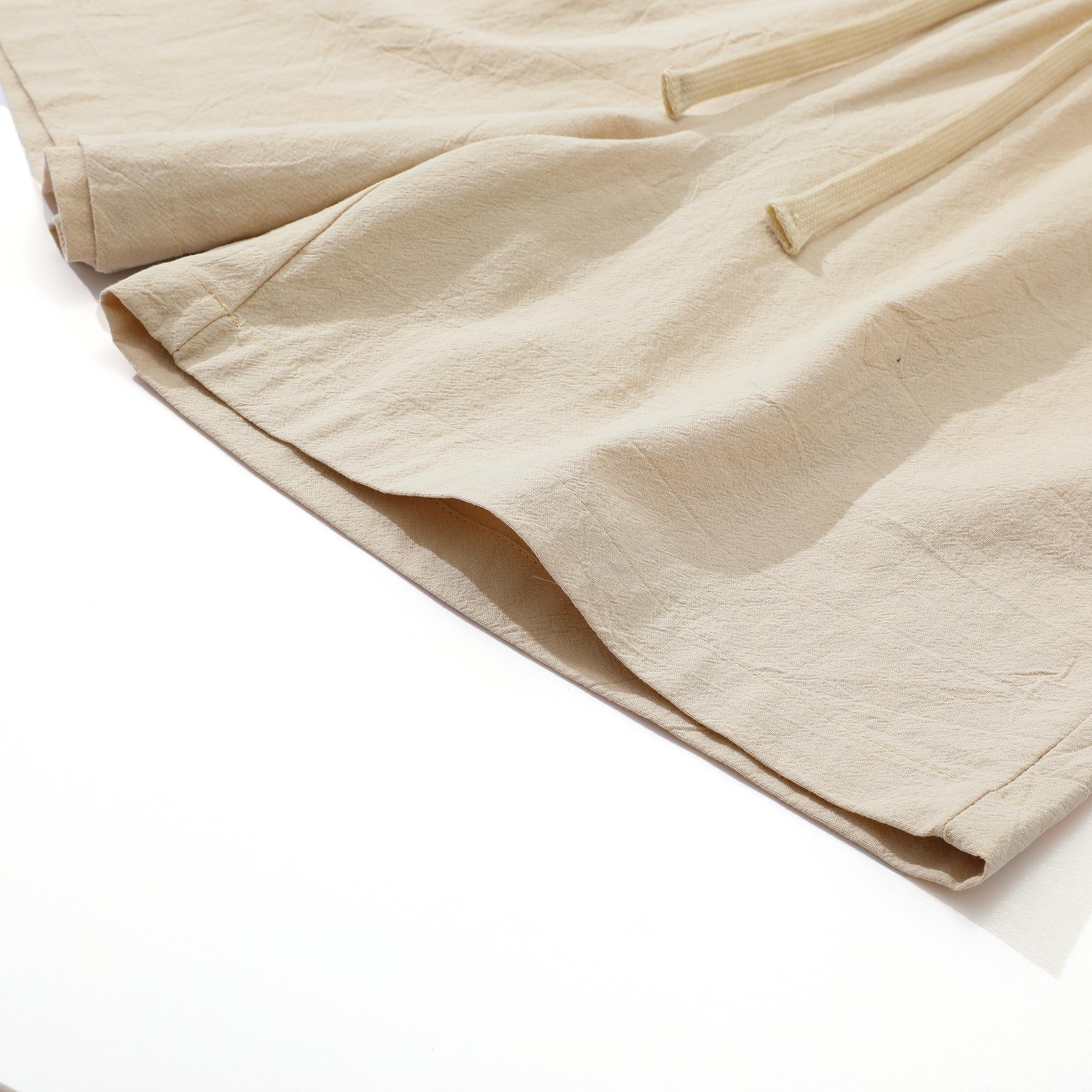4 pcs 100% cotton linen shorts for men and women, summer casual elastic waist drawstring breathable beach shorts, summervibes