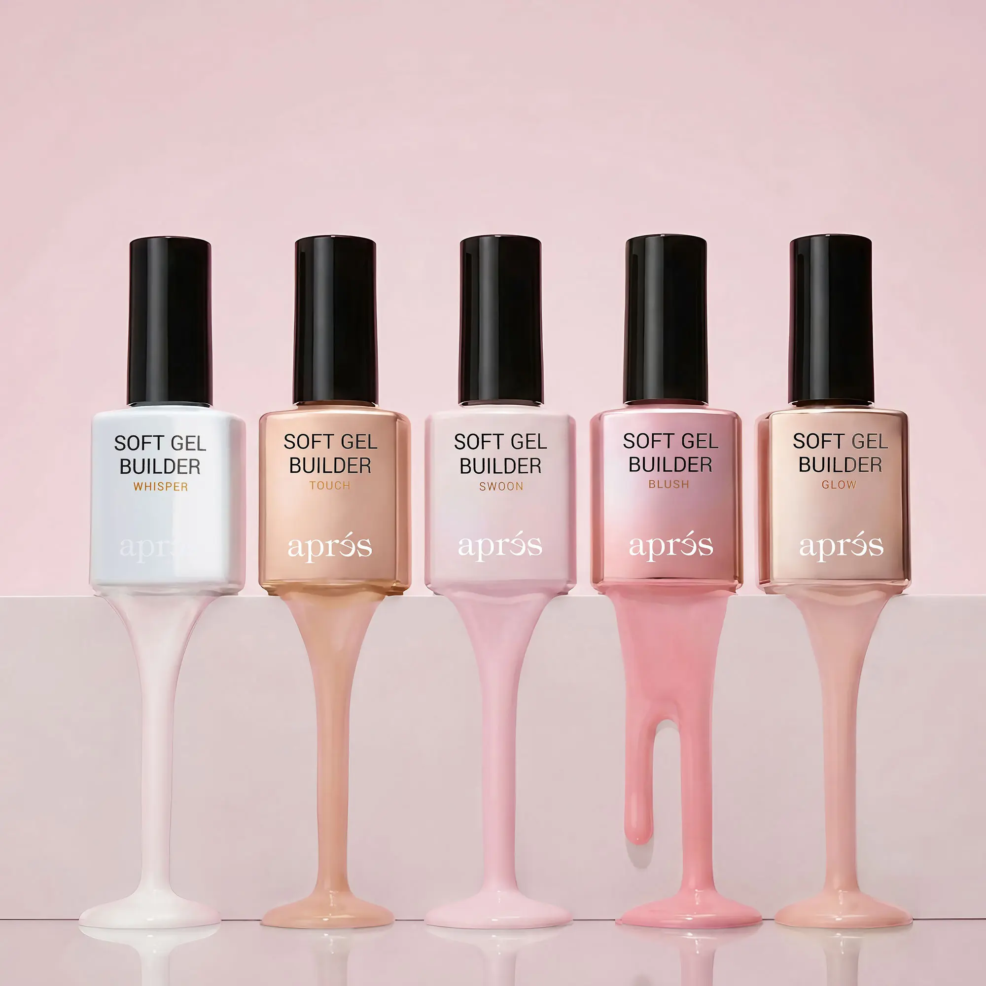 Aprés Color Soft Gel Builder - Nail Art & Polish Compatible Flexible Soft Gel for Thin, Damaged Nails, No Base Coat, 5 Shades