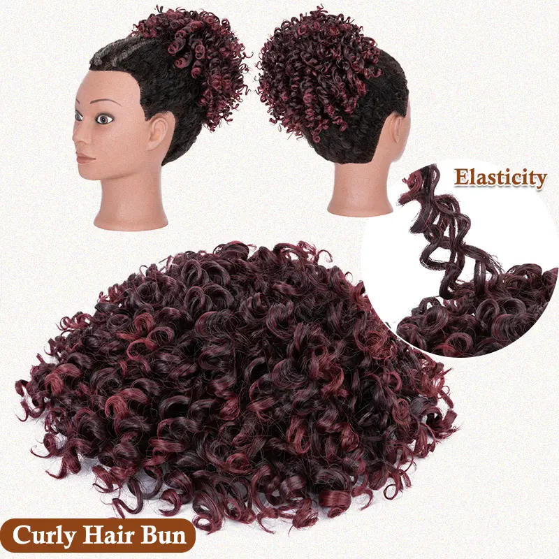 8in Messy Bun Short Curly Ponytail Extension Afro Spring  display picture 3