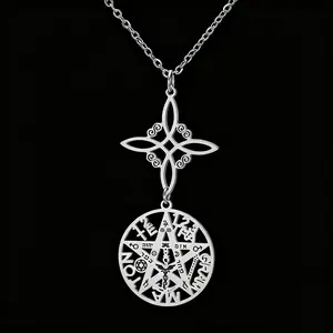 HIPEE Witch Knot Pentagram Tetragrammaton Necklace Stainless Steel Double Protection Jewerly