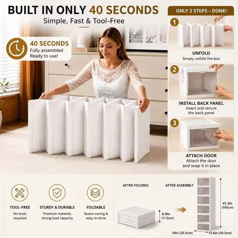 Shoes Box Foldable Transparent Sneaker Shoe Storage Organizers Box Stackable Dustproof High-top Cabinet Shoe Rack Shelf