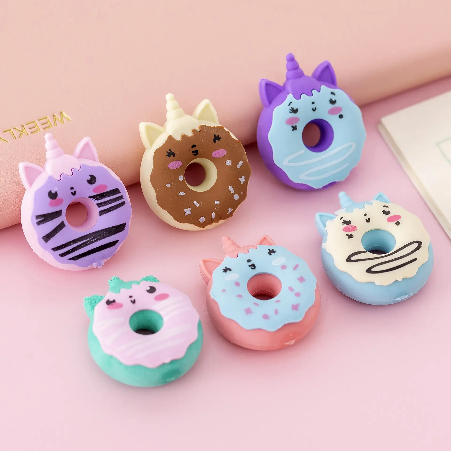 Unicorn Donut Shaped Erasers - 6 Pack with Colorful Frosting & Adorable Unicorn Faces for Magical Fun at School