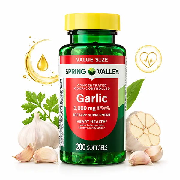 Garlic Softgels 1000mg, Garlic Dietary Supplement for Heart & Cardiovascular Health, 200 Softgels