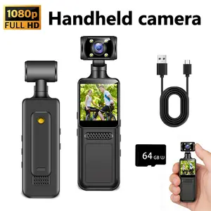 Mini Handheld Camera 1080P HD 5G WiFi Portable Video Camera Wireless Vlog Camera with Night Vision 64GB Card for Travelers Outdoor Recording