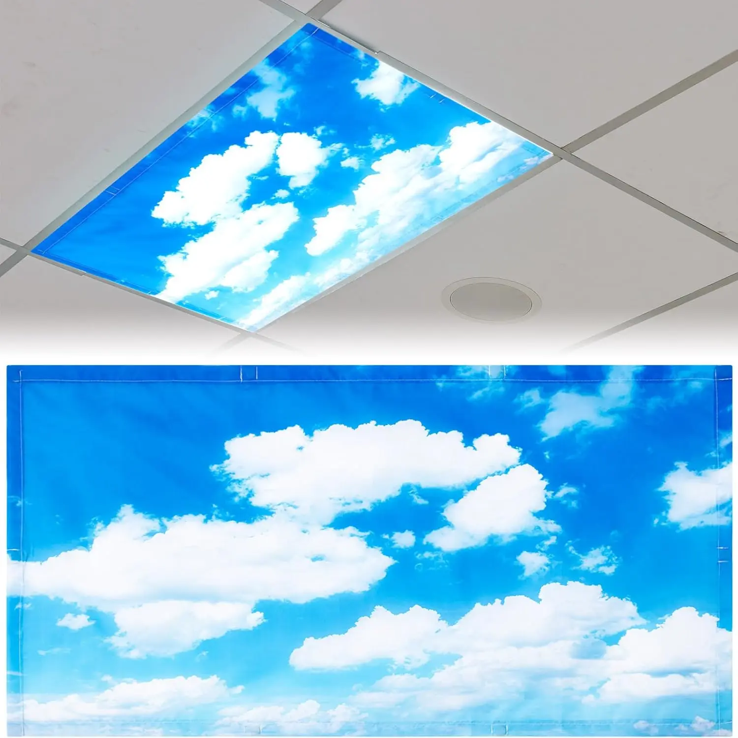 4 x 2 Feet Fabric Fluorescent Light Cover for Ceiling Classroom Magnetic Cubicle Shade with 10 Magnets Fluorescent Light Filters for School Home Office Drop Lamp Decor(Blue Sky)