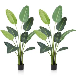 5FT Artificial Bird of Paradise, 60 Inch with  Premium UV Resistant Lifelike Fake Plant in Pot with Dried Moss for Office, Indoor/Outdoor Use & Tropical Home Décor Tree Garden Decorations Decorative Flowers Ornaments Outdoorfun Gift