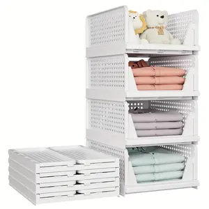 Stackable Drawer Clothes Organizer Box with Foldable Divider, Space-Saving Closet Storage Solution, Durable Plastic, No Assembly Needed