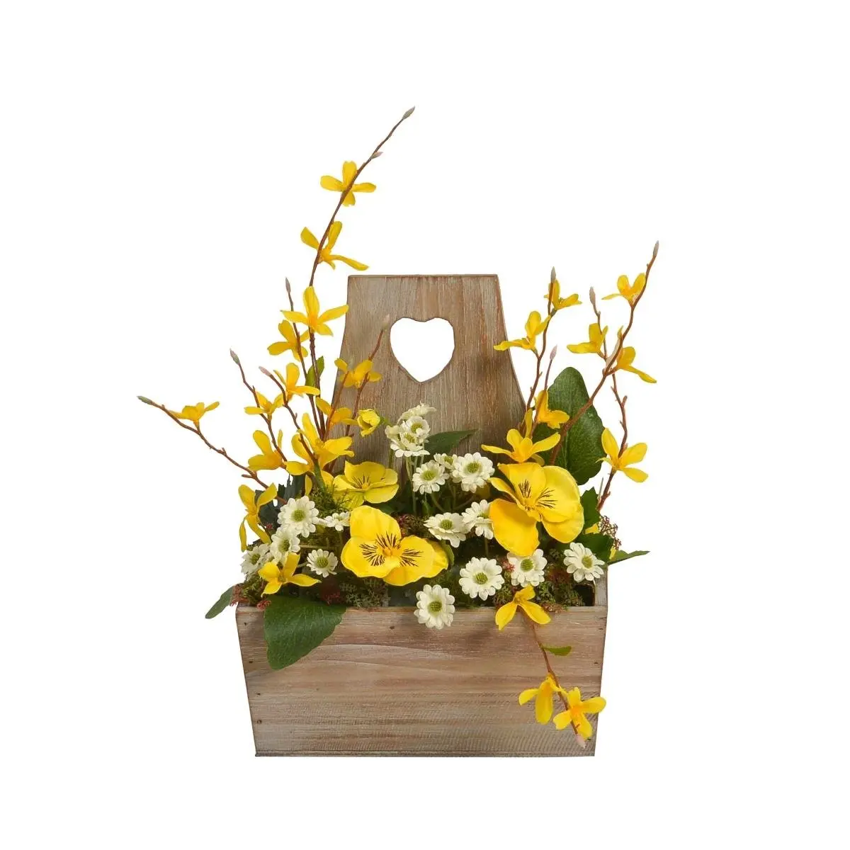 212 MAIN Artificial Flowers Decoration Bouquet - Vibrant Faux Arrangement with Wooden Decor, Garden Pot for Home and Garden Ornaments