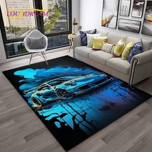 Blue Sports Car Flannel Area Rug - Cool Graffiti Style Supercar Print Soft Mat for Living Room & Garage, Non-Slip Car Enthusiast Home Decor#SportsCarRug #GraffitiSupercarMat #CarEnthusiastDecor #GarageCarpet #NonSlipFlannelRug