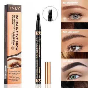 4-Tip Microblading Eyebrow Pen, Waterproof Long-Lasting Natural Hair-Like Brow Makeup, Non-Toxic Sweatproof, Single Item Pack, Cosmetic