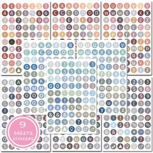9sheets Morandi Color Round Letter Number Stickers, Alphabet Stickers, Sticker Packs, Office School Home Marking Labels, Art Crafts Water Bottle Cup Envelope Card Decoration