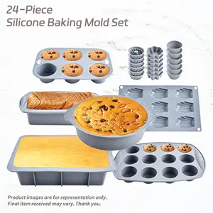 24-Piece Premium Silicone Baking Molds Set, Includes Mini Cupcake Cups & Cake Pans, Perfect for Mother's Day Gift, Silicone Muffin Pan