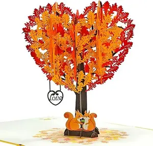 Anniversary Card Pop Up, 3D Greeting Loved Card (Squirrel Couple Heart Tree)