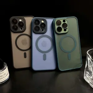 Strong Magnetic Phone Case for iPhone 1214 13 15Pro Max Case Shockproof Protective Slim Translucent Matte Back Hard Case