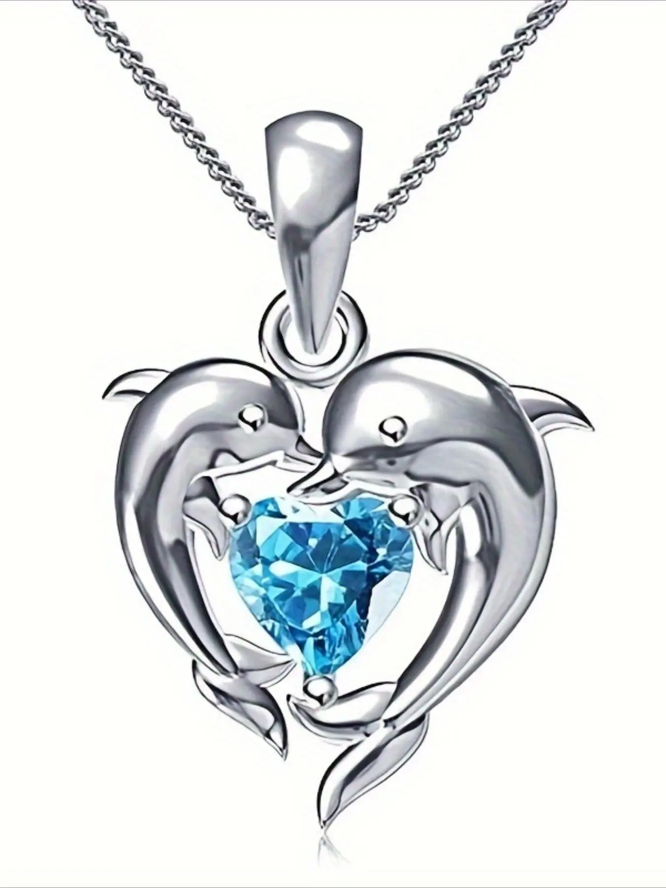 Dolphin Design Pendant Necklace with Box, Heart Shape Pendant, Fashion Accessory Necklace, Fashion Jewelry for Party, Daily Clothing Decor, Trendy All-Match & Exquisite Jewelry for Birthday Gift