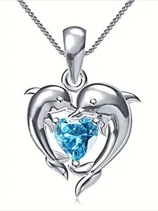 Dolphin Design Pendant Necklace with Box, Fashion Jewelry for Party, Daily Clothing Decor, Trendy All-Match & Exquisite Jewelry for Birthday Gift