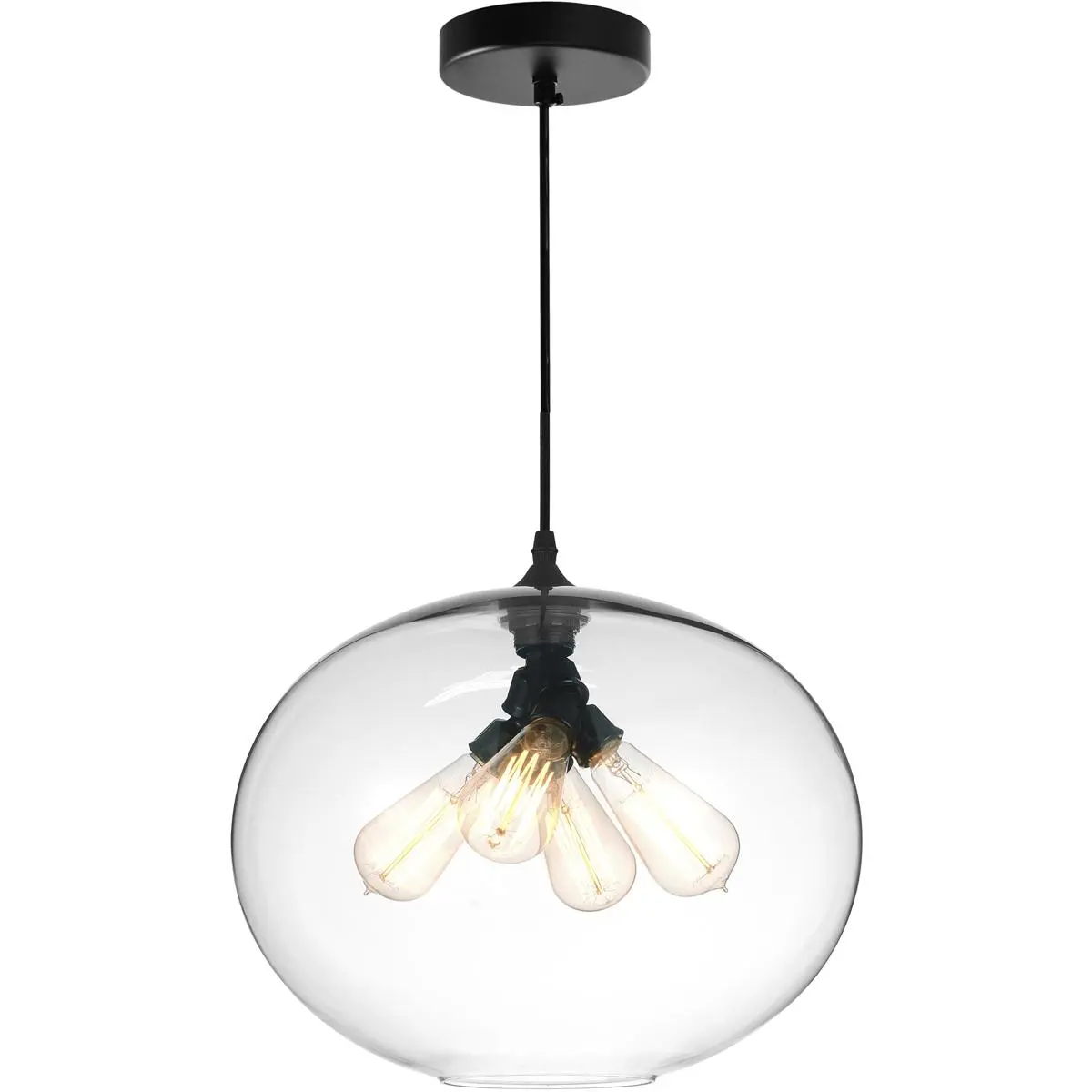 CWI Lighting Glass 4 Light 16 inch Black Down Pendant Ceiling Light in Clear 5553P16-CLEAR
