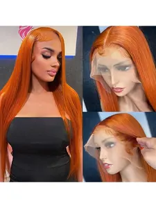 Ginger Wig Human Hair 13x4 Straight Ginger Orange Lace Front Wigs Human Hair HD Transparent Lace Frontal 350# Colored Wig Pre Plucked 180% Density 16-30inch