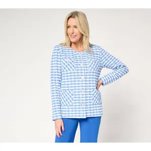 GRAVER Susan Graver Knit Boucle Jewel Neck Button Front Jacket