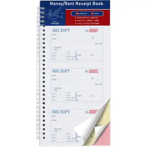 Receipt Books with Carbon Copies 3-Part Carbonless Money & Rent Receipt Book for Small Business 5.31" x 11.22" 100 Sets Per Book Blue Yellow Pink Copies
