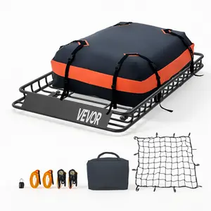 VEVOR Roof Rack Cargo Basket, 54 x 34 x 4 in, Heavy Duty Roof Top Carrier Basket with Waterproof Bag, Cargo Net, Ratchet Straps, 200 lbs Capacity, Universal Car Top Luggage Holder, for SUV Truck Car