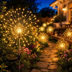 Solar Firework Lights Outdoor Waterproof, Warm White Swaying Garden Lights for Backyard Patio Walkway Decor