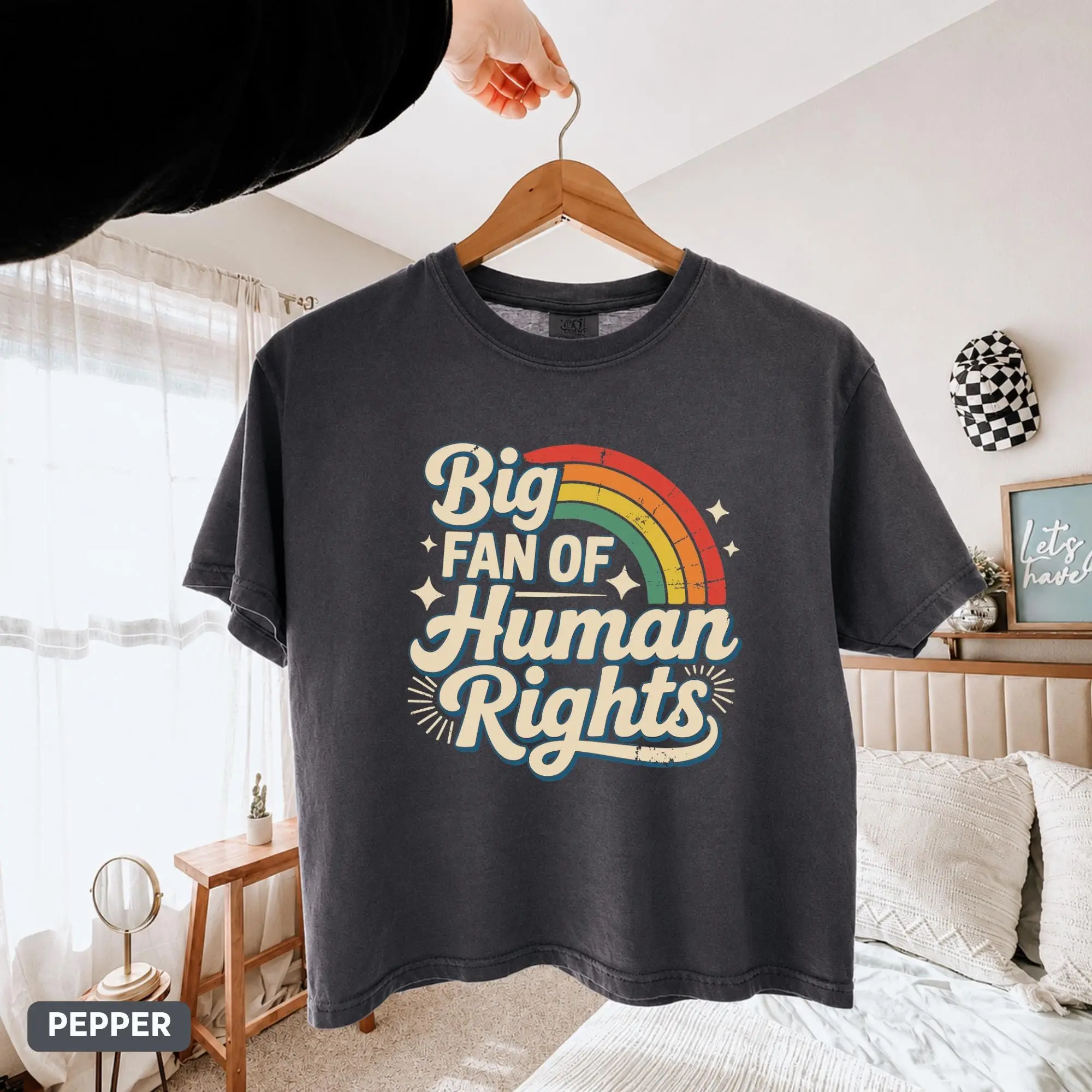 Big Fan Of Human Rights Comfort Colors Boxy Tee Retro Equality Shirt Rainbow Pride Tee Inclusive Lgbtq Rights Tee Social Justice Shirt