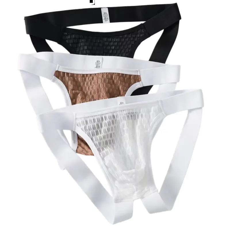 3-Pack Men's Mesh Briefs, High Breathability Sportswear, Slim-Fitting Underwear, Athletic Underwear, Solid Pattern, All Seasons, Summer Essentials, Breathable Underclothes