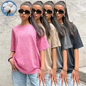 Pack of 4 women’s solid-color summer drop-shoulder loose vintage washed T-shirts, short sleeves, crew neck casual tops, vintage distressed 100% cotton T-shirts, elegant and beautiful women’s short sleeves, women’s clothing  women oversizedshirt