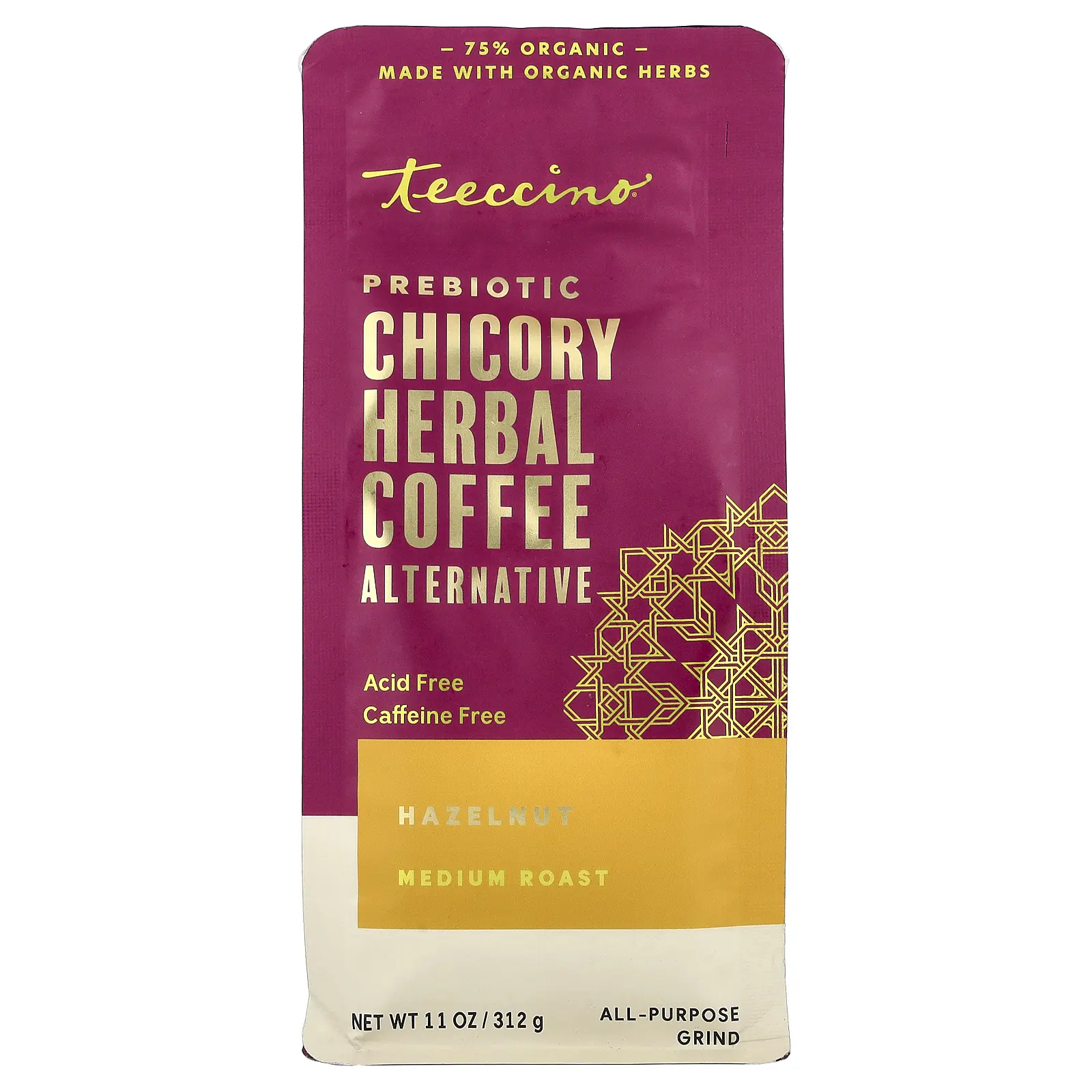 Teeccino Prebiotic Chicory Herbal Coffee Alternative, Hazelnut, Medium Roast, Caffeine Free, 11 oz (312 g)